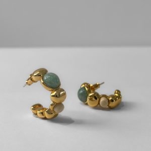 Gold Amazonite Hoop Earrings