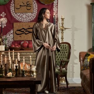 Metallic Brown Crepe Metallic Kaftan