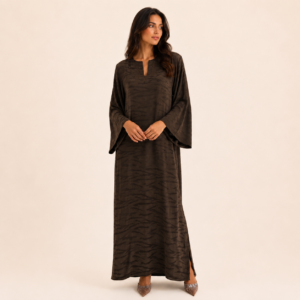 Khaki Textured Crepe Kaftan