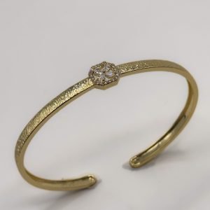 Textured Gold Cuff with Floral Crystal Center