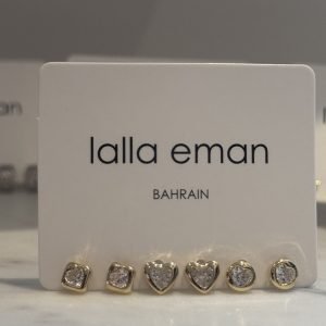 Gold-Tone Crystal Stud Earring Set – 3 Pairs