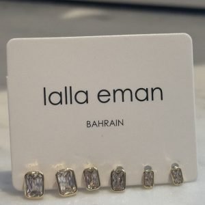 Gold-Tone Rectangle Crystal Stud Earring Set – 3 Pairs
