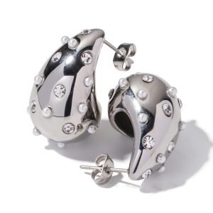 Bold Teardrop Silver Earrings with Embellishments