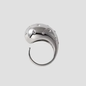 Teardrop Shaped Stainless Steel Ring with Cubic Zirconia