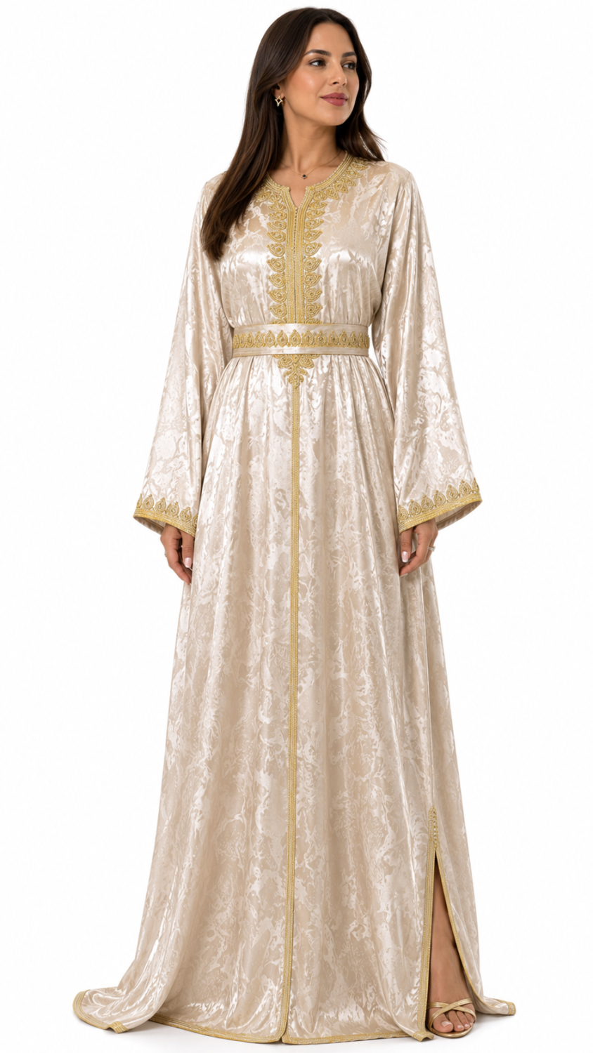 Cream Moroccan Crepe Silk Kaftan