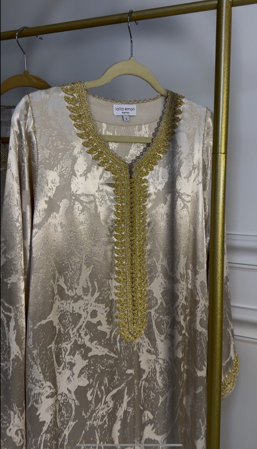Cream Moroccan Crepe Silk Kaftan - Image 3